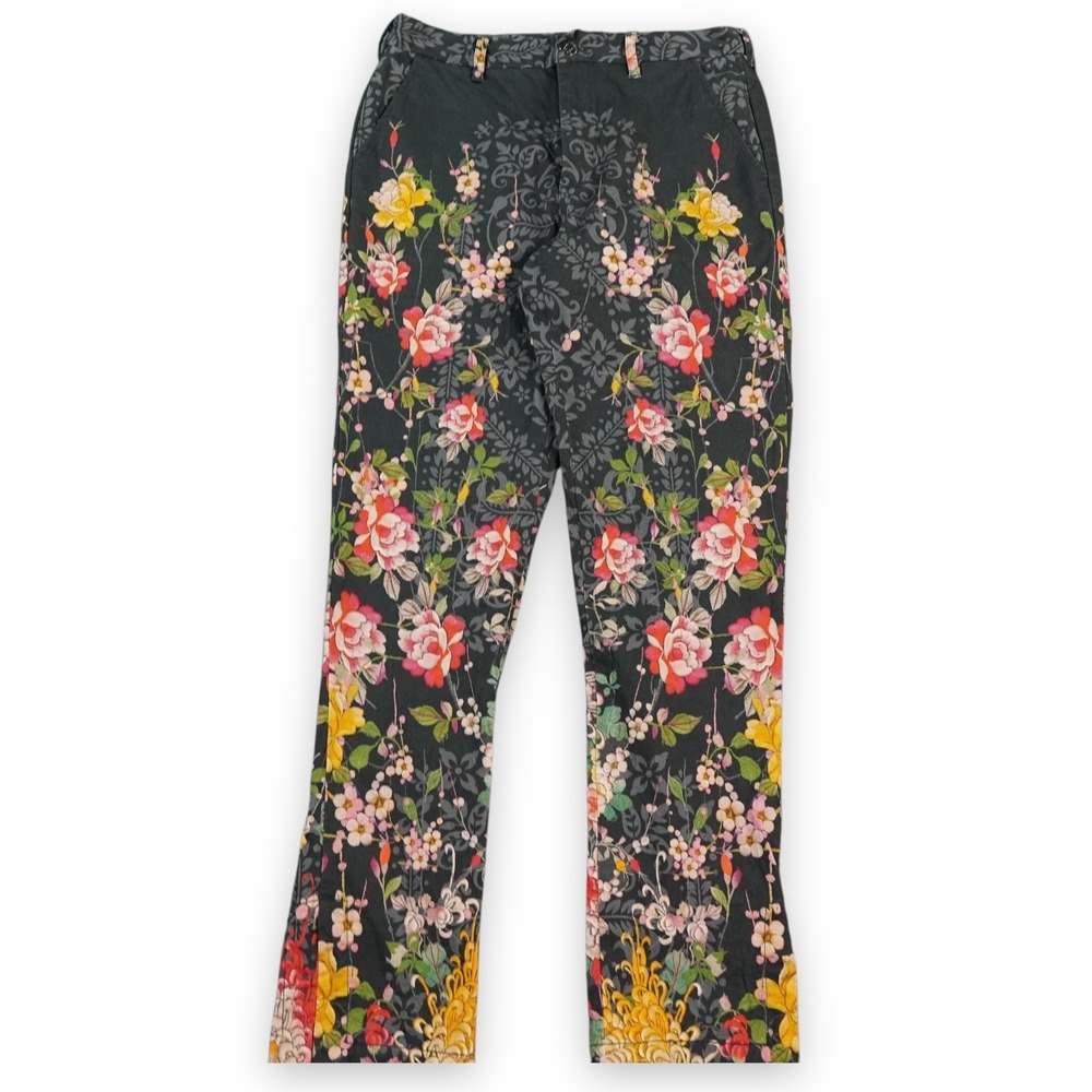 Johnny Was Pete Greta Pants Womens 4 Black Yellow Flower Print Boho Mono Jeans